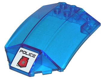 LEGO onderdeel Windscreen 8 x 6 x 2 Curved with Black 'POLICE' and Red Space Police 3 Badge Pattern (Sticker) - Sets 5974 / 5980 / 5979 (x224pb009)