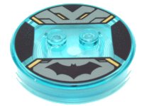 LEGO onderdeel Dimensions Toy Tag 4 x 4 x 2/3 with 2 Studs and Trans-Light Blue Bottom with Black Batman Logo on Dark Bluish Gray Background, Gold Highlights Pattern (Batman) 18605c01pb01