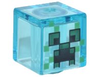 LEGO part Minifigure, Head, Modified Cube with Pixelated Black and Dark Green Eyes and Open Mouth Frown, Green Spots Pattern (Minecraft Charged Creeper) 19729pb022