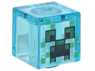 LEGO onderdeel Minifigure, Head, Modified Cube with Pixelated Black and Dark Green Eyes and Open Mouth Frown, Green Spots Pattern (Minecraft Charged Creeper) (19729pb022)