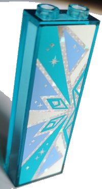 LEGO part Ladrillo 1 x 2 x 5 con Copo de Nieve Azul Blanco Brillante Claro y Azur Medio Mitad en Patrón de Fondo de Brillo Holográfico Plateado Lado Derecho del Modelo (Adhesivo) - S 2454pb278R