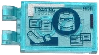 LEGO onderdeel Tile, Modified 2 x 3 with 2 Clips with 'LOADING', Minifigure Arm and Iron Man Mask Pattern (Sticker) - Set 76007 (30350pb026)