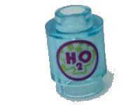 LEGO part Brick, Round 1 x 1 with Magenta 'H2O' and Circle with Lime and White Checkered Pattern 3062pb053