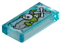 LEGO part Tile 1 x 2 with Light Bluish Gray Rock, Lime Grass, White Windmill, Skull and Waterfall Pattern 3069pb1272