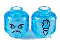LEGO part Minifigure, Head White Face, Black Eyebrows, Bright Light Blue Eyes, Scowl, Ponytail in Back Pattern - Hollow Stud 3626pb2433