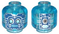 LEGO part Minifigure, Head Alien Robot with Medium Azure Eyes and Mouth, Dark Blue Panels with Silver Circuitry and Circles Pattern - Vented Stud 3626pb3345