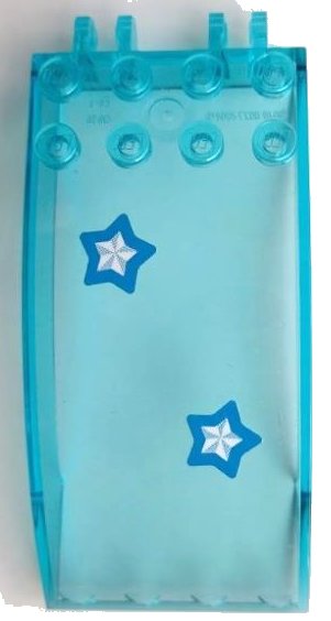 LEGO onderdeel Windscreen 8 x 4 x 2 Curved with Locking Dual 2 Fingers with White and Dark Azure Stars Pattern (Stickers) - Set 41339 (46413pb020)