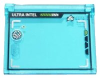 LEGO part Glass for Window 1 x 4 x 3 - Opening with Computer Screen with Silver 'ULTRA INTEL' and Ultra Agents Logo Pattern 60603pb005