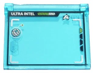 LEGO onderdeel Glass for Window 1 x 4 x 3 - Opening with Computer Screen with Silver 'ULTRA INTEL' and Ultra Agents Logo Pattern (60603pb005)