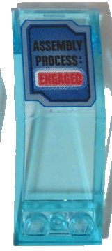 LEGO part Windscreen 5 x 2 x 1 2/3 with Blue Screen with 'ASSEMBLY PROCESS: ENGAGED' Pattern (Sticker) - Set 70596 6070pb020