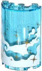 LEGO part Cylinder Half 2 x 4 x 5 with 1 x 2 Cutout with White Smoke and Gold Stars Pattern (Sticker) - Set 41105 85941pb005