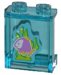 LEGO part Panel 1 x 2 x 2 with Side Supports - Hollow Studs with Medium Lavender Fish with Yellow Fins, Lime Seaweed Pattern (Sticker) - Set 3188 87552pb010
