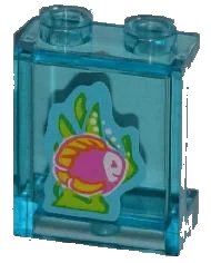 LEGO onderdeel Panel 1 x 2 x 2 with Side Supports - Hollow Studs with Dark Pink Fish with Yellow Fins, Lime Seaweed Pattern (Sticker) - Set 3188 (87552pb011)