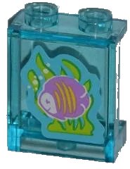 LEGO part Panel 1 x 2 x 2 with Side Supports - Hollow Studs with Medium Lavender Fish with Yellow Stripes, Lime Seaweed Pattern (Sticker) - Set 3188 87552pb013