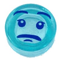 LEGO part Tile, Round 1 x 1 with Face with Blue Eyes, Eyebrows and Frown Pattern (Zan in Form of Water) 98138pb083