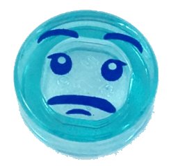 LEGO onderdeel Tile, Round 1 x 1 with Face with Blue Eyes, Eyebrows and Frown Pattern (Zan in Form of Water) (98138pb083)