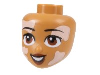 LEGO part Mini Doll, Head Friends with Black Eyebrows, Reddish Brown Eyes and Lips, Light Nougat Vitiligo Patches and Open Mouth Smile with Teeth Pattern 101123