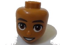 LEGO part Mini Doll, Head Friends Male with Thick Dark Brown Eyebrows, Reddish Brown Eyes and Open Mouth with White Teeth Pattern 103339