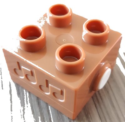 LEGO part Duplo, Brick 2 x 2 Sound with Debossed Music Notes, White Button, and Animal Sounds (1486c01)