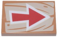 LEGO part Tile 2 x 3 with Red and White Arrow on Tan Wood Grain Background Pattern 26603pb091