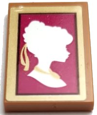 LEGO part Tile 2 x 3 with White Anna Silhouette on Magenta Background in Gold Frame Pattern (Sticker) - Set 41167 26603pb383