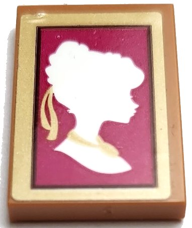 LEGO onderdeel Tile 2 x 3 with White Anna Silhouette on Magenta Background in Gold Frame Pattern (Sticker) - Set 41167 (26603pb383)