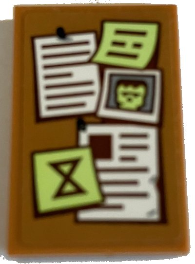 LEGO part Tile 2 x 3 with Bulletin Board / Pinboard with White and Yellowish Green Notes and Monster Picture Pattern (Sticker) - Set 70425 (26603pb405)