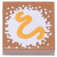 LEGO onderdeel Tile 1 x 1 with Beignet White Powdered Sugar and Bright Light Orange Frosting Squiggle Pattern 3070pb350