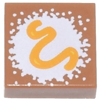 LEGO part Tile 1 x 1 with Beignet White Powdered Sugar and Bright Light Orange Frosting Squiggle Pattern (3070pb350)