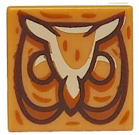 LEGO part Tile 1 x 1 with Owl Head with Dark Brown Outline, Tan Feathers and Dark Orange Highlights Pattern 3070pb356