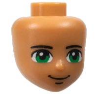 LEGO part Mini Doll, Head Friends Male with Green Eyes, Black Eyebrows and Closed Mouth Smile Pattern 33443