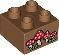 LEGO onderdeel Duplo, Brick 2 x 2 with Toadstools / Mushrooms and Grass Pattern 3437pb111