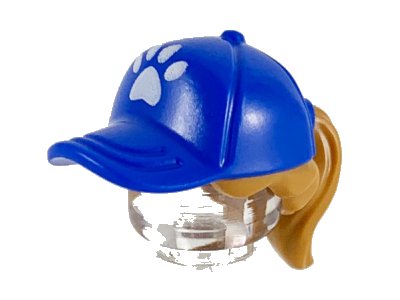 LEGO onderdeel Minifigure, Hair Combo, Hair with Hat, Ponytail with Molded Blue Ball Cap and Printed White Paw Print Pattern (35660pb04)