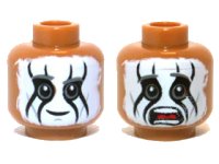 LEGO onderdeel Minifigure, Head Dual Sided Dark Bluish Gray Eyebrows, White Face Paint with Black Animal Stripes, Grin / Scared Open Mouth with Teeth Parted and Red Tongue Pattern 3626pb0944
