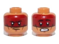 LEGO part Minifigure, Head Dual Sided Dark Red Face Paint Determined / Scared Pattern (Red Knee) 3626pb0967