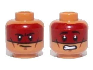 LEGO onderdeel Minifigure, Head Dual Sided Dark Red Face Paint Determined / Scared Pattern (Red Knee) (3626pb0967)