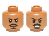 LEGO part Minifigure, Head Dual Sided Black Moustache and Goatee, White Pupils, Neutral / Open Mouth Scowling Teeth Pattern (Tasu Leech) 3626pb1421