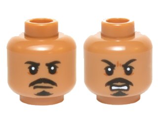 LEGO onderdeel Minifigure, Head Dual Sided Black Moustache and Goatee, White Pupils, Neutral / Open Mouth Scowling Teeth Pattern (Tasu Leech) (3626pb1421)