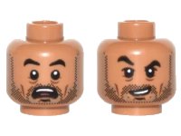 LEGO onderdeel Minifigure, Head Dual Sided Black Eyebrows, Stubble Beard, White Pupils, Open Mouth Scared / Crooked Grin, Eyebrow Raised Pattern 3626pb1570