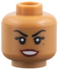 LEGO onderdeel Minifigure, Head Female Black Eyebrows, Eyelashes, Beauty Mark Under Left Eye, Dark Red Lips Pattern 3626pb1714
