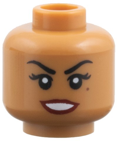 LEGO onderdeel Minifigure, Head Female Black Eyebrows, Eyelashes, Beauty Mark Under Left Eye, Dark Red Lips Pattern (3626pb1714)