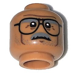 LEGO onderdeel Minifigure, Head Dark Bluish Gray Bushy Eyebrows, Moustache, and Stubble, Black Glasses, Dark Brown Cheek Lines, Chin Dimple, and Wrinkles, Furrowed Brow, Stern Pattern (3626pb1715)