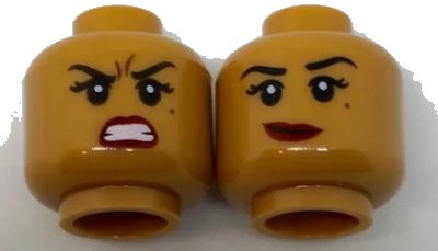 LEGO onderdeel Minifigure, Head Dual Sided Female Black Eyebrows, Beauty Mark, Red Lips, Lopsided Smile / Fierce Pattern (3626pb1784)