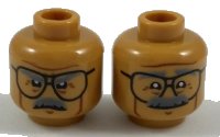 LEGO part Minifigure, Head Dual Sided Glasses, Dark Bluish Gray Eyebrows and Moustache, Firm / Determined Pattern 3626pb1922