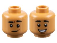 LEGO part Minifigure, Head Dual Sided Male Black Eyebrows, Lopsided Grin with Dimple / Open Mouth Smile with Teeth, Chin Dimple Pattern - Hollow Stud 3626pb2831