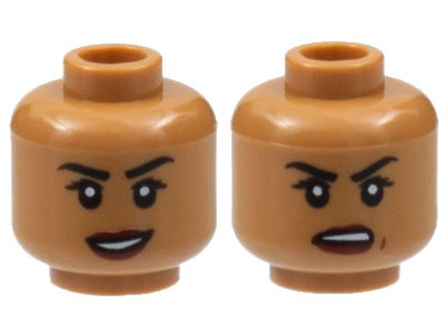 LEGO onderdeel Minifigure, Head Dual Sided Female, Black Eyebrows, Dark Red Lips, Smile / Frown Pattern - Hollow Stud (3626pb2883)