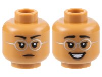 LEGO part Minifigure, Head Dual Sided Female Black Eyebrows, Silver Round Glasses, Neutral / Smile with Teeth Pattern - Hollow Stud 3626pb3163