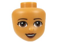 LEGO onderdeel Mini Doll, Head Friends with Reddish Brown Eyes, Dark Red Lips and Open Mouth Smile Pattern 37591