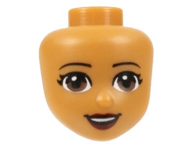 LEGO onderdeel Mini Doll, Head Friends with Reddish Brown Eyes, Dark Red Lips and Open Mouth Smile Pattern (37591)