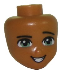 LEGO part Mini Doll, Head Friends with Light Green Eyes, Raised Left Eyebrow, and Open Mouth Smile with Teeth Pattern 38718